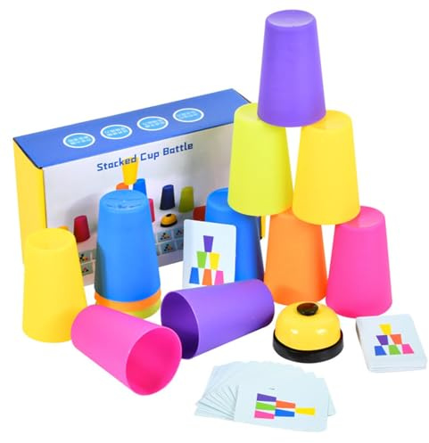 Speed Stapelbecher Spiel | Sport Speed Stacking Becher | Schnell Stacking Cups Brettspiele mit Klingel & 50 Karten | Stapelspiel Tassen Stacks Reaktionstraining Partyspiele für Kinder Erwachsene