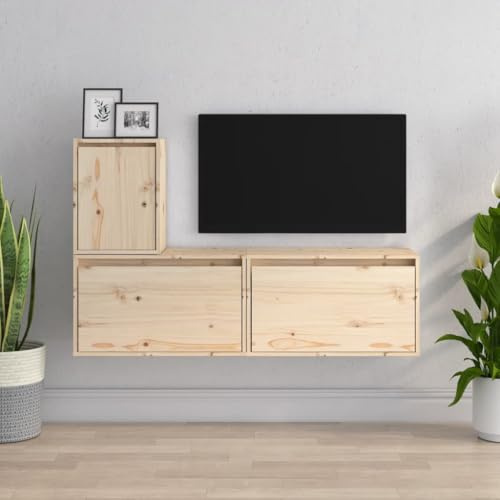 Youuihom TV Schrank aus Massivholz Kiefer 60x30x35 cm und 30x30x40 cm Modernes Design Wohnzimmerschrank Hängend für Bücher und Deko