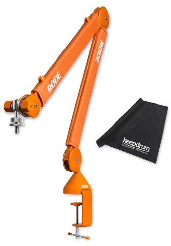 Rode PSA1+ Plus Tisch-Mikrofonarm Gelenkarm Orange mit keepdrum Mikrofasertuch