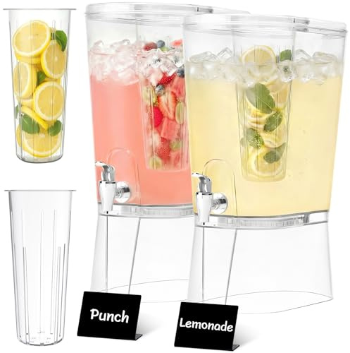 Lifewit 8L Grand Distributeur de Boisson avec Robinet, Jarre Cocktail Avec Filtre en Plastique, Fontaine Cocktail Glacées avec Panneaux Effaçables pour Jus, Limonade, Soda, Thé, 30 x 38 cm, Lot de 2