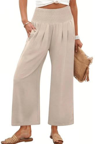 InfiniZer Leinenhose Damen Sommer, Sommerhose mit elastischem Bund und Taschen, Palazzo Hose Damen, Bequeme Weite Passform, luftige Freizeithose für Damen