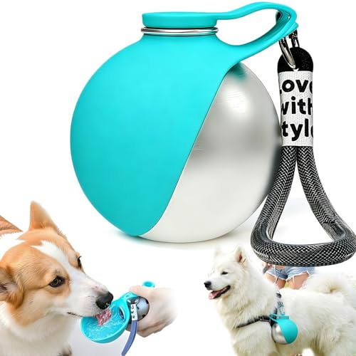 Trinkflasche Hunde für Unterwegs, Hundetrinkflasche für Unterwegs, 285ml | Hunde Trinkflasche aus Edelstahl, Auslaufsichere Wasserflasche mit Faltbarem Silikonnapf für Klein Hunde Katzen Camping