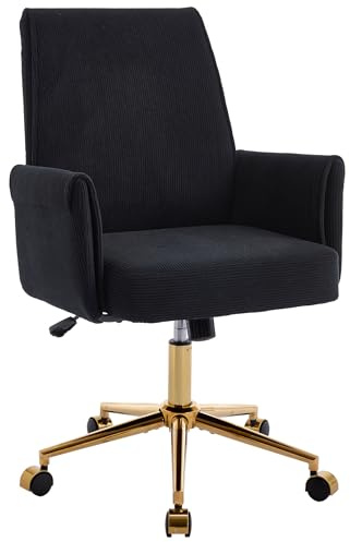 SEEDWAVE Bürostuhl aus Corduroy mit Memory-Schaum Sitzkissen, ergonomischer Schreibtischstuhl mit Wippfunktion und höhenverstellbar für Büro und Home Office (Schwarz)