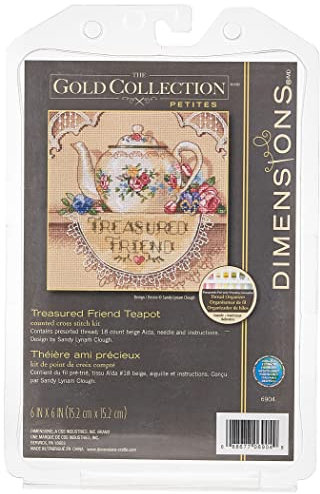 Dimensions Gold Kit Point De Croix Compté, Théière Précieux Amis