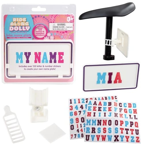 Ride Along Dolly Kid's Bicycle Customizable License Plate Make Your Own Bike Name Plate - Includes Over 150 Letter and Number Stickers