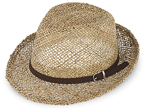 fiebig Trilby Seegras für Damen & Herren | Sonnenhut aus 100% Stroh | Sommerhut mit Kunstlederband in vielen Größen (57-M)