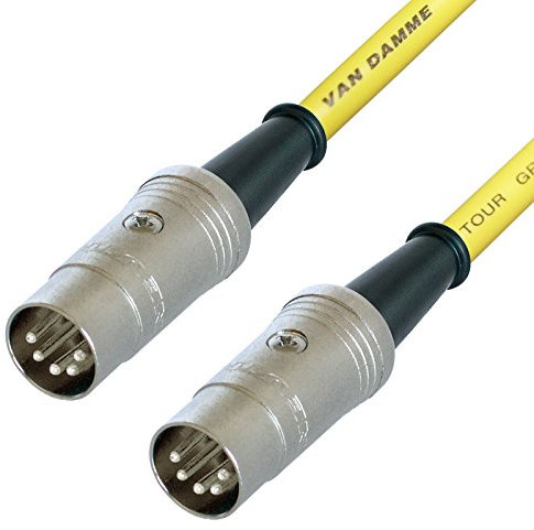 Van Damme Midi Lead. 5 Pin Din PHANTOM POWER Synth, Interface, Foot Switch Cable (8m, Yellow)