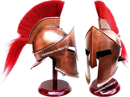 THOR INSTRUMENTS (con dispositivo) Casco medieval Leonidas Armor Spartan 300 Roman con soporte de madera de cobre