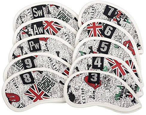 Golf Iron Headcover Union Jack Flag Skull Pattern Design Head Covers Set For Titleist Callaway Ping Taylormade Cobra Etc,Pack of 10