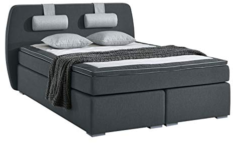 Atlantic Home Collection Boxspringbett REX, 180 x 200 cm, inklusive Topper (Härtegrad H2) und Nackenkissen, dunkelgrau