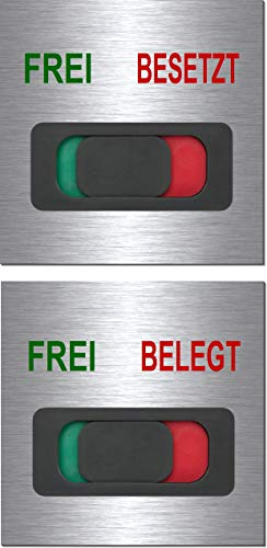 Frei-Besetzt-Frei-Belegt-Hinweisschild-Schild-mit Schieber-Türschild-Büroschild-100 x 100 x 3 mm-Aluminium Edelstahloptik silber mattgebürstet (1910-51 -Frei-Belegt mit Klebepads)