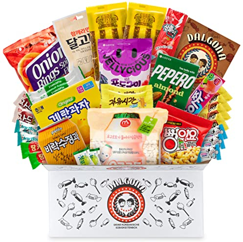 Dalgona-Box mit über 30 koreanischen Süßigkeiten - Ausgewählter Mix aus vielseitigen Snacks und Candy in einer XXL Geschenkbox - Spezialitäten aus aller Welt