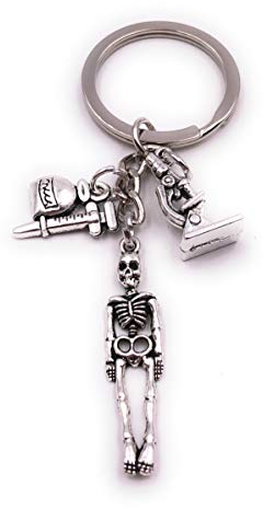 H-Customs Skelett Arzt Gerippe Mikroskop Spritze Silber Schlüsselanhänger Anhänger