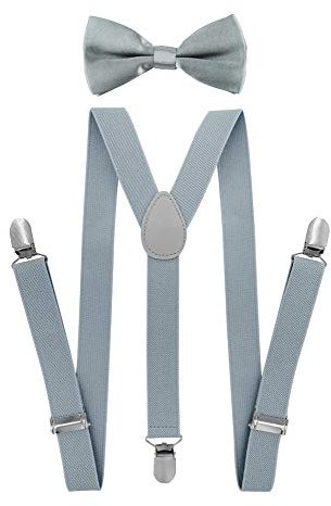axy Jungen Hosenträger-Y Form 2,5cm breit mit Fliege - 3 Stabile Clips (Grau)