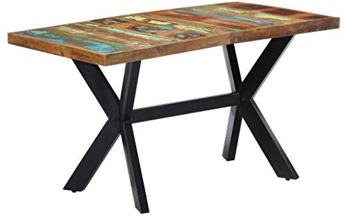 Festnight Tavolo da Pranzo Rettangolare Vintage Industriale in Legno Massello di Recupero e Acciaio - Cucina, Sala da Pranzo 140x70x75 cm