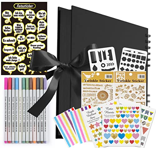 KOHMUI Fotoalbum zum Selbstgestalten, Fotobuch Schwarze Seiten, DIY Spiralalbum Vintage für Geburtstag Valentinstag Hochzeit Geschenk, 80 Seiten 40 Blatt, Größe 29x21.5cm, Halten Sie über 160+ Fotos