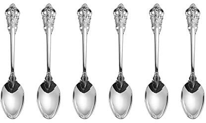 ZFQ Silber Müslilöffel Barock, 16.5cm, 6-teiliges, Joghurtlöffel, Esslöffel, Suppenlöffel für Kinder, Antik Look, aus 18/10 Edelstahl Spiegelpolierte, spülmaschinengeeignet