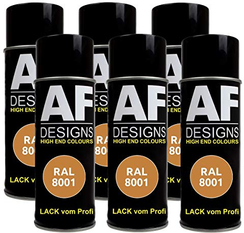 Alex Flittner Designs Spraydose RAL8001 OCKERBRAUN matt, matt | 6er Pack RAL Spraydosen a 400 ml pro Dose