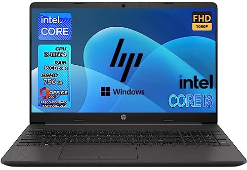 HP 250 G9 | Pc portatile notebook Intel Six core i3 12th | Ram 16 GB ddr4 | SSD 756 GB | Display 15.6 FHD | BT | WiFi | Windows 11 Pro | Office Pro | Computer Pronto all'uso