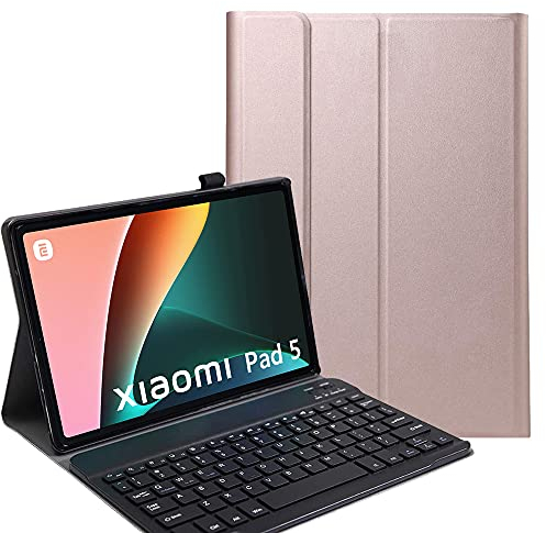 YHFZR Funda Teclado Español Ñ para Xiaomi Mi Pad 5/5 Pro, Español Ultra Slim Teclado Keyboard Case con Magnético Desmontable Inalámbrico Bluetooth para Xiaomi Mi Pad 5/5 Pro 11 Pulgada, Oro Rosa