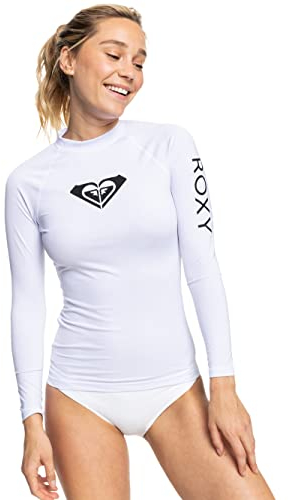 Roxy Damen Fitted Rashguard – UPF 50+, Compression Fit, Surf, Hiking, Volley, Workout, Yoga, Quick-Dry Swim Shirt Bikinioberteil, Helles Weiß, S