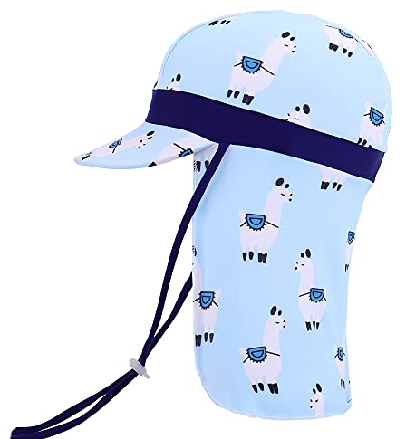 MK MATT KEELY Schirmmütze Kinder UV Schutz 50+ 1-10 Jahre Mädchen Jungen Elastische Sonnenhut mit Nackenschutz,Hellblaues Alpaka
