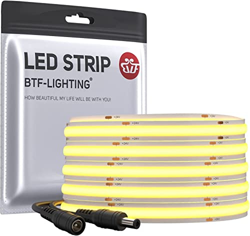 BTF-LIGHTING FCOB Flexibel Hohe Dichte LED Streifen 5M 336LEDs Naturweiß 8W/M DC24V Dimmbar Verformbar FOB COB LED Licht Band für Schlafzimmer Küche Raum Innendekoration(Nur Streifen)