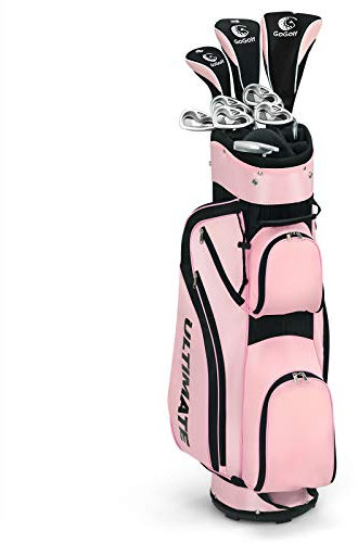 COSTWAY Set di Mazze da Golf per Donne, Include Driver in Lega di Alluminio, Legno da Fairway 3, Ibrido 4, Ferri 6, 7, 8 e 9, Putter, Sacca da Golf con Cinghie, Rosa, 24 x 24 x 115,5 cm