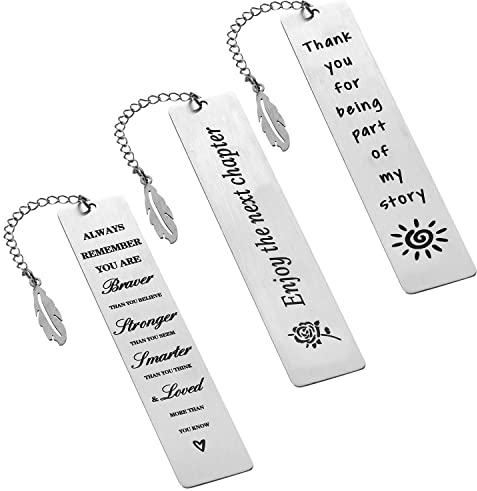 SAVITA 3 Stück 13x2,6cm Inspirierende Lesezeichen, Metall Lesezeichen für Lehrer Motivierende Lesezeichen mit Kette Anhänger für Lehrer Buchliebhaber Leser Teenager Frauen Männer