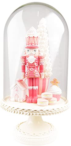 Clayre & Eef Glocke Nussknacker 41 cm Rosa Weiß Kunststoff Glas Glasglocke