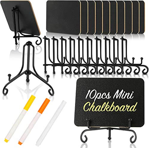 10 Stück Mini Kreidetafel mit Ständer - kleine tafeln zum beschriften - Abwischbare Mini Tafel mit Löschbar Kreidemarker - Buffet Schilder als Tischkarten Platzkarte Namensschilder Preisschilder