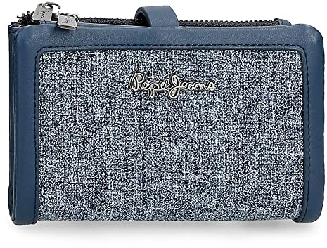 Pepe Jeans Maddie Geldbörse mit blauem Kartenhalter 14,5 x 9 x 2 cm Polyester mit Kunstlederdetails