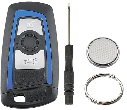 3 Tasten Smart Remote Autoschlüssel Gehäuse Für BMW CAS4 F 3 5 7er E90 E92 E93 X5 F10 F20 F30 F40-Blau(Blau Mit Batterien)