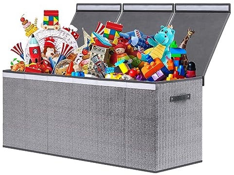 ELUCHANG Aufbewahrungsbox mit Deckel Kinder, 147L Große Faltbare Truhen & Kisten für Kinder, Spielzeugkiste Aufbewahrungsbox für Kinderzimmer,Kleidung,Schlafzimmer, Grau