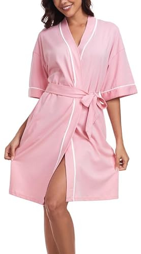 COLORFULLEAF Peignoir court léger à manches 1/2 pour femme - Kimono fin - Avec poches, Rose, XL grande taille