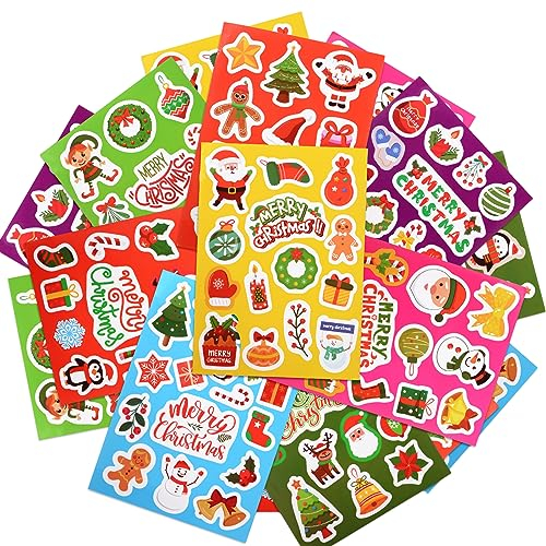 COLOFALLA 226 Stück Weihnachten Aufkleber Sticker Merry Christmas Weihnachtssticker Selbstklebend Geschenkaufkleber Weihnachtsdeko Deko für Geschenke Umschlag Verpackung Kinder Basteln