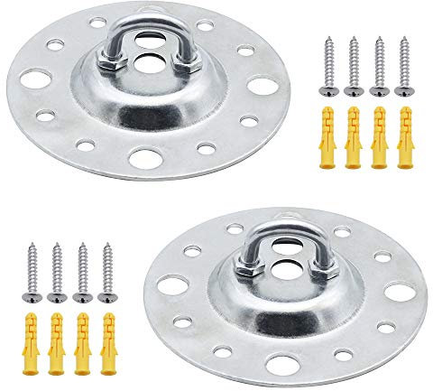 YnewL 2 Pezzi Gancio per Soffitto 115mm Montaggio a Parete di Ancoraggio Ganci Soffitto Metallo Placca Occhiello Base Rotonda Gancio per Lampadario Yoga Altalene Amache Marine Rigging Deck Hardware