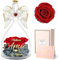 Sunia Cadeau Amie Noel, Cadeau pour Amie, Ange Rose Eternelle avec l'inscription Meilleure Amie du Monde,Ange Figurine en Verre avec Fleur Eternelle,Cadeau Anniversaire Amie,Ange Gardien Vraie Rose