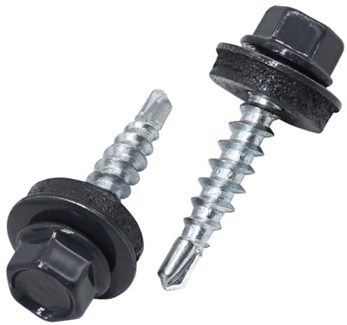 SKIR'CO (25 pièces) Vis toiture tête hexagonale 4,8 x 25 mm Vis autoperceuses peintes avec rondelles EPDM (Gris anthracite RAL 7016)