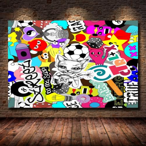 RAPSANI 1 teiliges wandbild Graffiti 1 stück leinwand wandkunst,1 teilig leinwand wanddeko wohnzimmer,leinwanddruck 1 teilig bilder wohnzimmer modern groß Bunte Aufkleber,mit rahmen,xxl 60x90cm