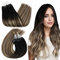 Ugeat Extensions Echthaar Microring 40 cm Balayage Schwarz Gerade Microring Extensions Echthaar Schwarz Ombre Karamellbraun Micro Haarverlängerung 50G für Mädchen 50 Strähnchen #1B/4/27