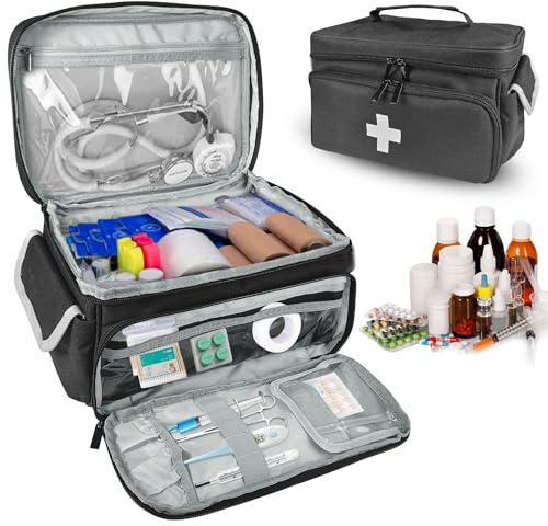 Boczif Primeros Auxilios, Bolsa de Almacenamiento de Primeros Auxilios, Organizador de Botellas de píldoras para botiquín médico de Emergencia, Muy Adecuado para el hogar y los Viajes (Negro)