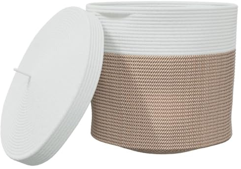 vidaXL Aufbewahrungskorb mit Deckel Braun & Weiß Ø40x35 cm Baumwolle