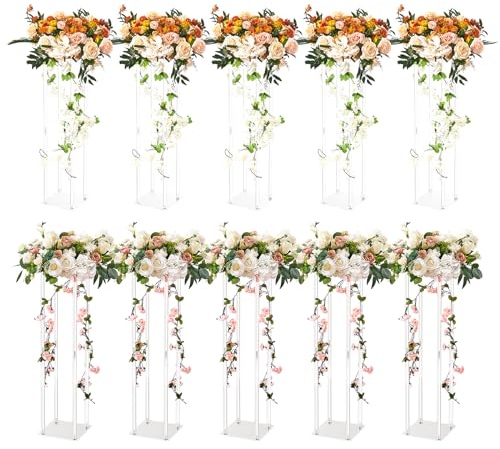 VEVOR Portafiori Cubico Colonna 10 Pz Matrimonio Vaso Fiori Materiale Trasparente Acrilico, Centrotavola per Matrimonio Altezza circa 60 cm, Espositore per Fiori per Eventi Nozze Decorazione di Feste