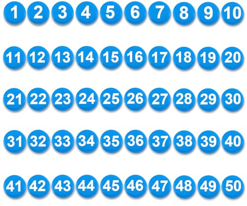 1-50 Magnetische Zahlen, 2cm Vielseitig Einsetzbare Nummerierte Magnete Runde Trocken Abwischbare Tafel-Zahlenmagnete für Kühlschrank Kalender Whiteboard Zuhause Bürobedarf (Blau)