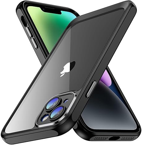 AIOVETEAB Cover Per iPhone 14,Obiettivo per Fotocamera Protezione Completa, Telefono Custodia Antiurto,Retro Antigraffio Trasparente,Nero