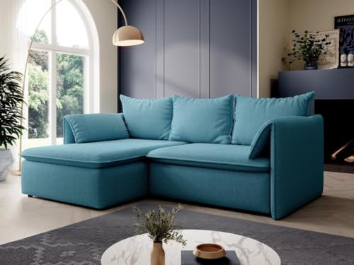 Vente-unique-Ecksofa mit Schlaffunktion - Ecke Links - Strukturstoff - Blau - Teodora