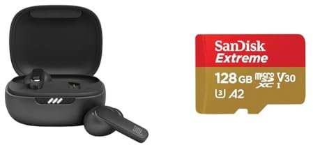 JBL Live Pro 2 TWS Earphones, In Ear, Noise Cancelling Bluetooth Earphones with 40 hours of Battery Life, Water Resistant Black & SanDisk 128GB Extreme microSDXC card + SD adapter + RescuePRO Deluxe