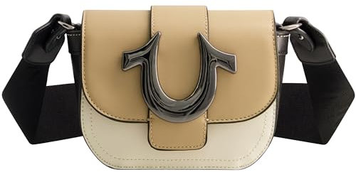 True Religion Women's Crossbody Bag, Mini Flap Adjustable Shoulder Handbag Purse with Horseshoe Logo, Camel