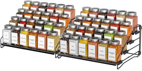 ZDDLOINP 4 Etagen Einstellbare Gewürzregale, Gewürzregal Ohne Bohren, Stapelba Gewürz Organizer, Gewürzregal Stehend, Gewürzregale für die küche, Schwarz 2er Set